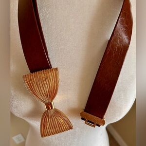 Vintage Paquette BELT Buckle Signed Large Gold Toned Bow Tie with BELT 1980's